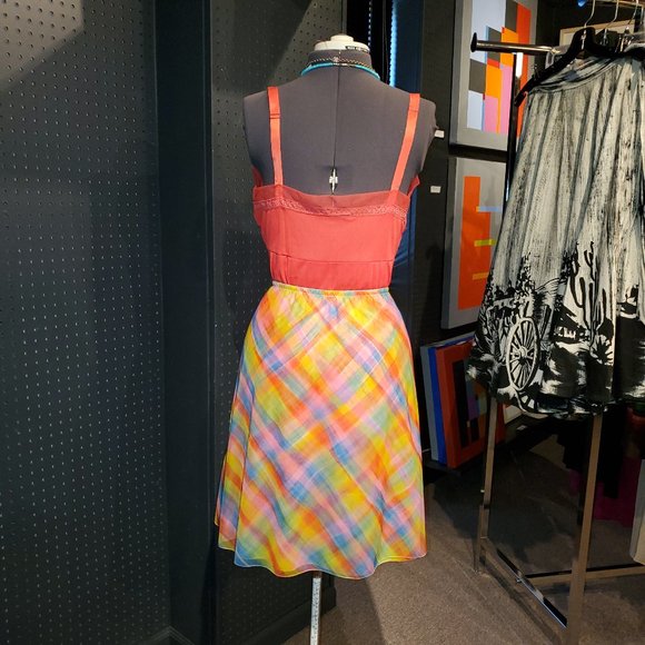 VINTAGE 1960s NEON PLAID SLIP SKIRT (DOUBLE LINED) - Picture 7 of 8